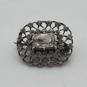 Antique 925 Victorian Revival Silver & Paste Set Brooch