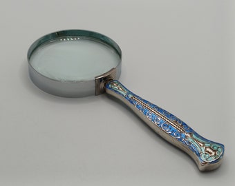 Edwardian Silver and Enamel Hilkinson Magnifying Glass with Art Nouveau Patterns