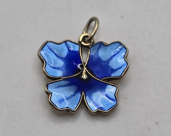 Vintage David Andersen Sterling Silver Blue Enamel Pansy Pendant