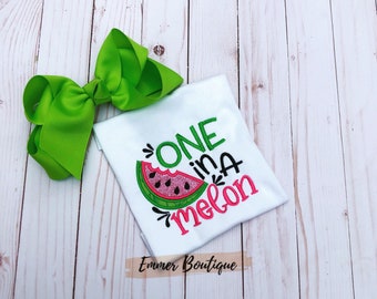 One in a melon shirt, first birthday shirt,1st birthday, birthday shirt, girls birthday shirt, embroidered shirt, watermelon, pink , green