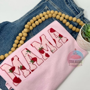 strawberry mama embroidered shirt, strawberry mama, mama shirt, mother's day gift, mom shirt, mama tee image 1