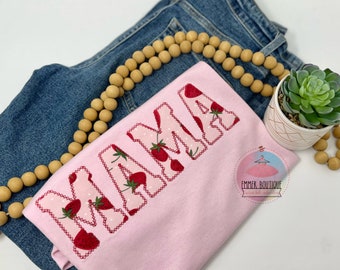 strawberry mama embroidered shirt, strawberry mama, mama shirt, mother's day gift, mom shirt, mama tee