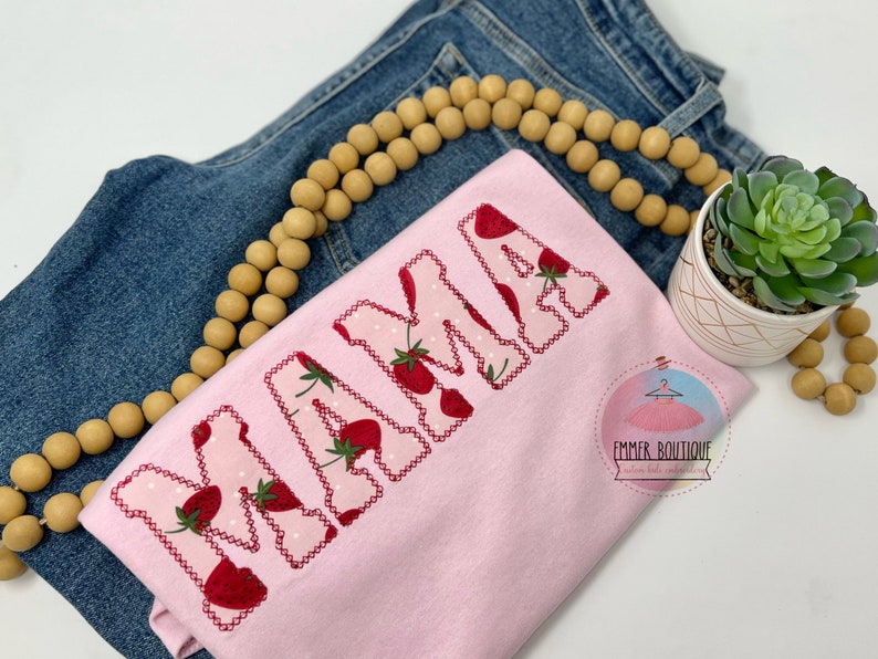 strawberry mama embroidered shirt, strawberry mama, mama shirt, mother's day gift, mom shirt, mama tee image 1
