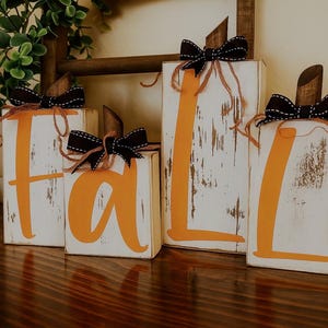 Mantle fall decor, distressed fall decor, fall blocks, farmhouse fall, fall block letter home decor