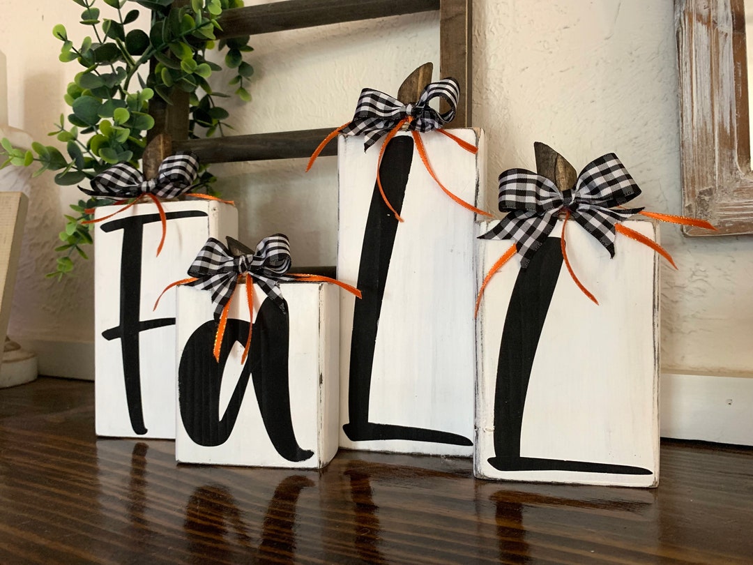 Mantle Fall Decor, Handmade Fall Decor, Wooden Fall Blocks, Farmhouse