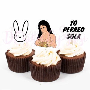 Bad Bunn party | Bad Bunny Cupcake toppers | Bad Bunny decorations | Yo Perreo Sola