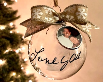 Handwriting Memorial Christmas Ornament with Photo Charm