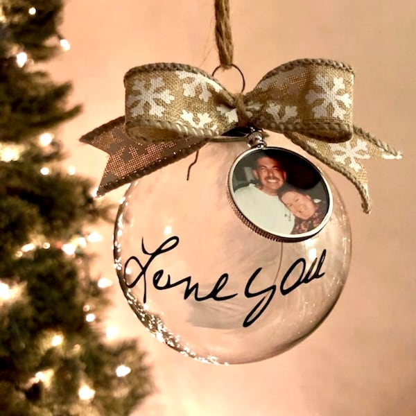 Handwriting Memorial Christmas Ornament with Photo Charm