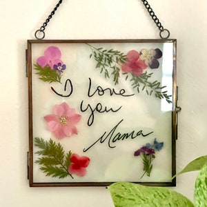 Pressed flower frame with personalized handwriting note, pressed flower frame, personalized handwriting gift, memorial gift, Mother's Day