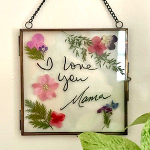 Personalized Pressed Flower Frame: Handwriting Memorial Gift