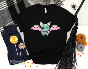 Vintage Halloween Bat Shirt, E girl clothing, Pastel goth shirt, Goblincore shirt, Witchy Shirt, Goth Grunge , Kawaii clothing, Y2k Grunge