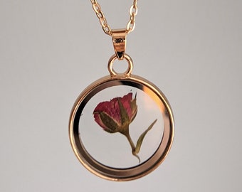 Pressed Rose Necklace | Mother's Day Gift, Pressed Flower Necklace, Flower Jewelry, Rose Glass Locket, Girlfriend Gift Idea, Gift for Her