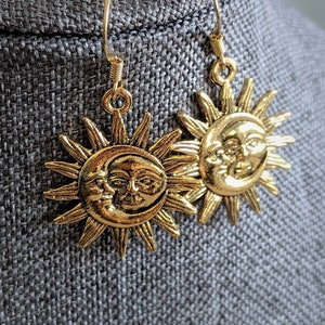 Sun and Moon Earrings | Boho Jewelry, Sun Jewelry, Moon Jewellery, Celestial Space Astrology Earrings, Retro 90s Witch, Stellar Gift Idea
