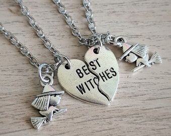 Best Witches Necklace Set | Halloween Jewelry, Cute Witch BFF Necklace, Charm Jewelry, Halloween Gift, Fall Autumn Dainty Witchy Gift Idea