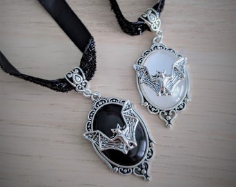 Bat Cameo Necklace | Halloween Jewelry, Victorian Necklace, Bat Jewelry, Halloween Gift Idea, Victorian Velvet Choker Spooky Witch Gift Idea