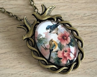 Cottagecore Bird Painted Pendant Necklace | Cottagfecore Jewelry, Bird Necklace, Aesthetic Necklace Keepsake, Spring Jewelry, Gift For Her