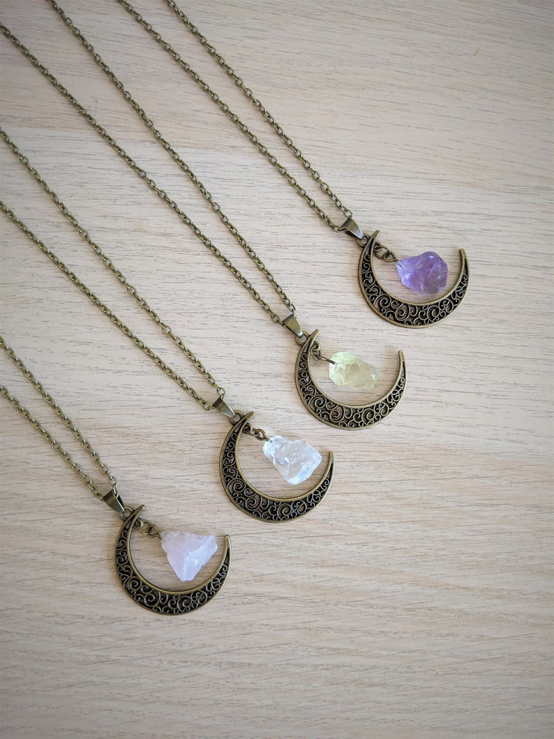 Gemstone Moon Necklace Moon Necklace Moon Jewellery Etsy