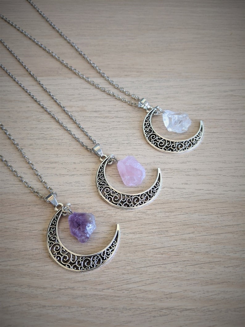 Gemstone Moon Necklace Moon Necklace Moon Jewellery Etsy