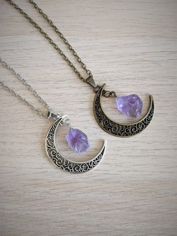 Gemstone Moon Necklace Moon Necklace Moon Jewellery Etsy