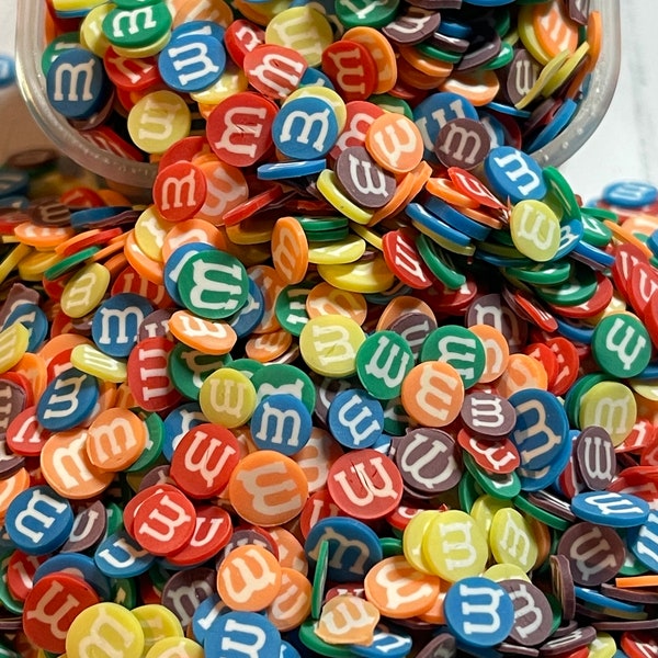 M&M inspired chocolate candy polymer clay slices glitter Colorful sweets toppers or fillers