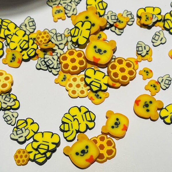 Honey Bear with bees  and honey comb mix sprinkles Fimo Slice Polymer Clay Fake Sprinkles for Nail Art Slime Snow Globe Tumbler