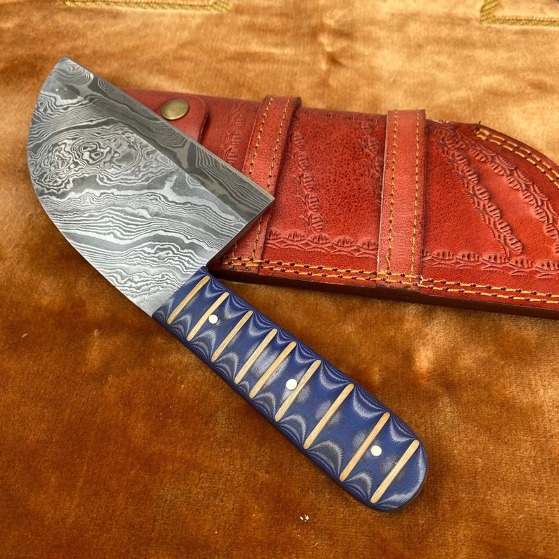 Sybeiran Handmade Damascus Round Cleaver With Leather Sheath Etsy