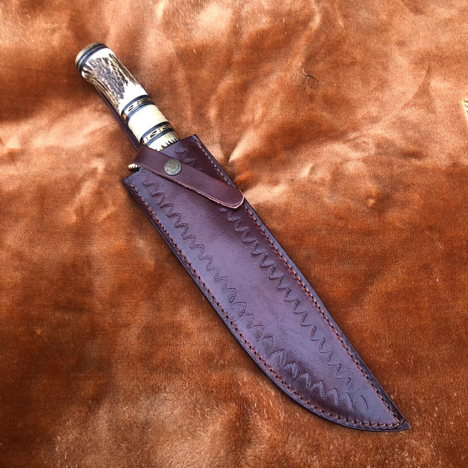 Deer Huntsman Knife Custom Handmade Damascus Blade Hunting Etsy