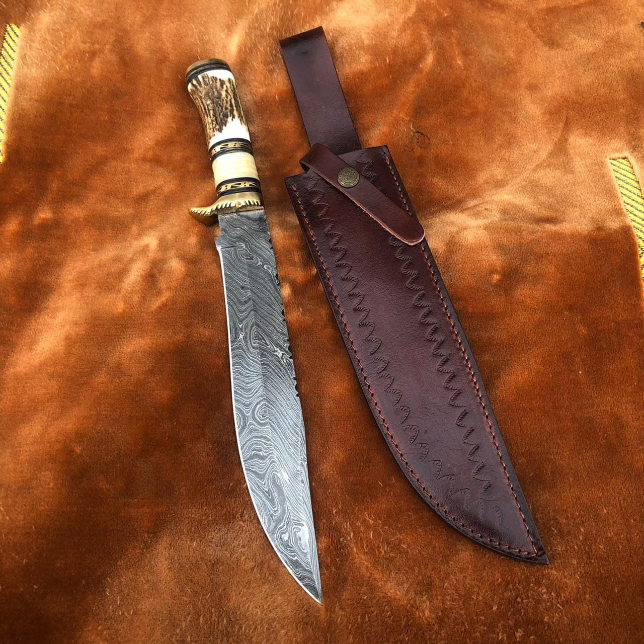 Deer Huntsman Knife Custom Handmade Damascus Blade Hunting Etsy