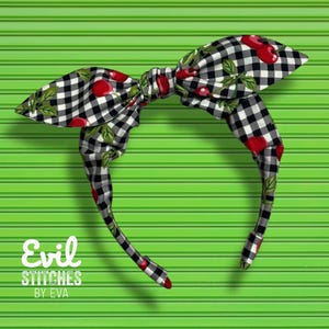 Cherry Gingham Knotted Bow Headband