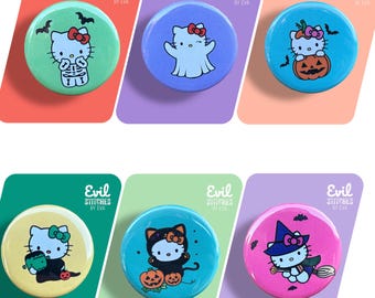 Happy Kitty Halloween Pinback Buttons