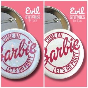 Pink Doll Pinback Button Sparkly or Classic