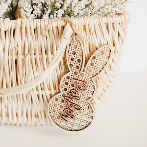 Personalized Easter Basket Tag | Rattan Cane | Engraved Wooden Gift Tag | Boho | Farmhouse Easter
