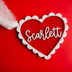 Valentines day name tag. name tag. valentines day gift. scalloped heart