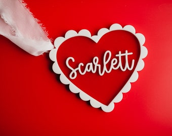 Valentines day name tag. name tag. valentines day gift. scalloped heart