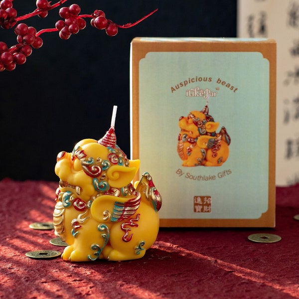 Chinese Fortune PIXIU Candle | Feng Shui Handcrafted Candle Draw Wealth and Good Fortune | Chinese Mythical Hybrid Creature|Good luck Symbol