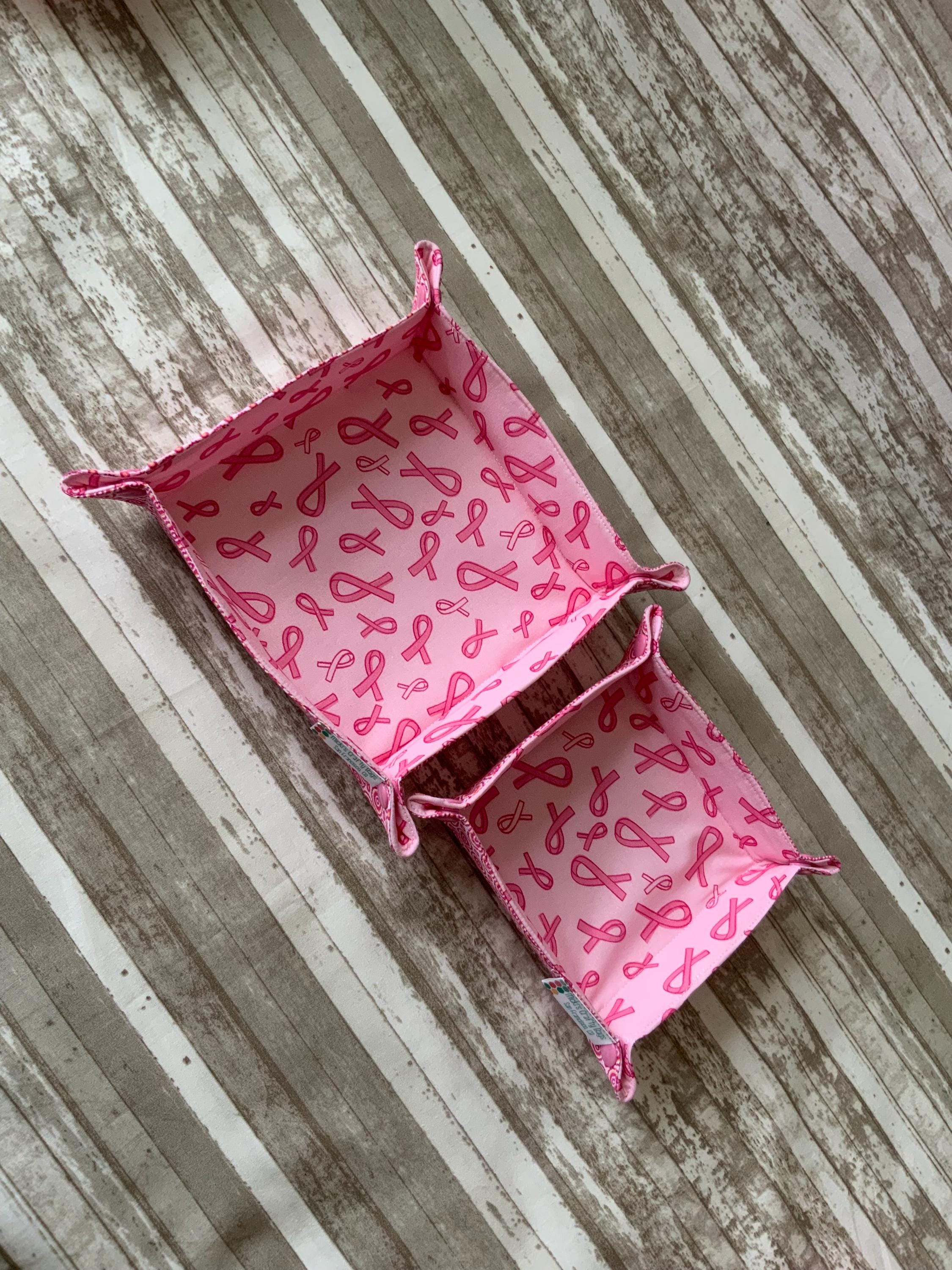 Pink Ribbon Fabric Snap Tray, Breast Cancer Awareness, Key Catch All ...