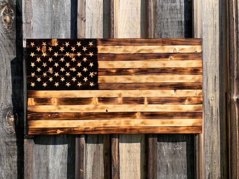 Rustic Burnt Wood American Flag Etsy