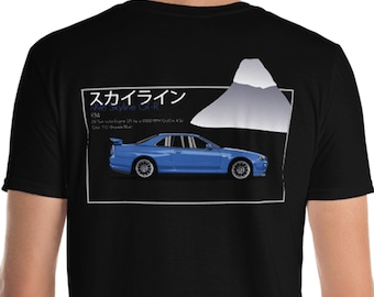 Made to Order Unisex 1998 Nissan Skyline GTR R34 JDM Graphic T-Shirt With Specs