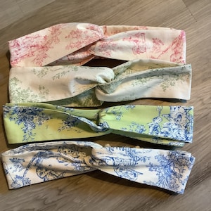 Toile headband Toile du jouy headband twisted headband  knotted headband handmade sustainable eco-friendly, vintage fabric, gift for her