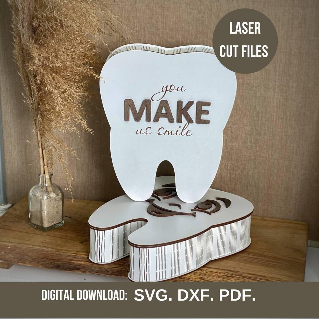 Tooth Shaped Box Laser Cut File | Dental Decor (SVG DXF PDF) - Etsy