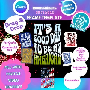Aangepaste invulbare canvas framesjabloon AMERIKAANSE tekst plus bonusframes voor ambachten, commercieel gebruik, doe-het-zelf, tshirt mokken draagtassen hoeden POD Clipart