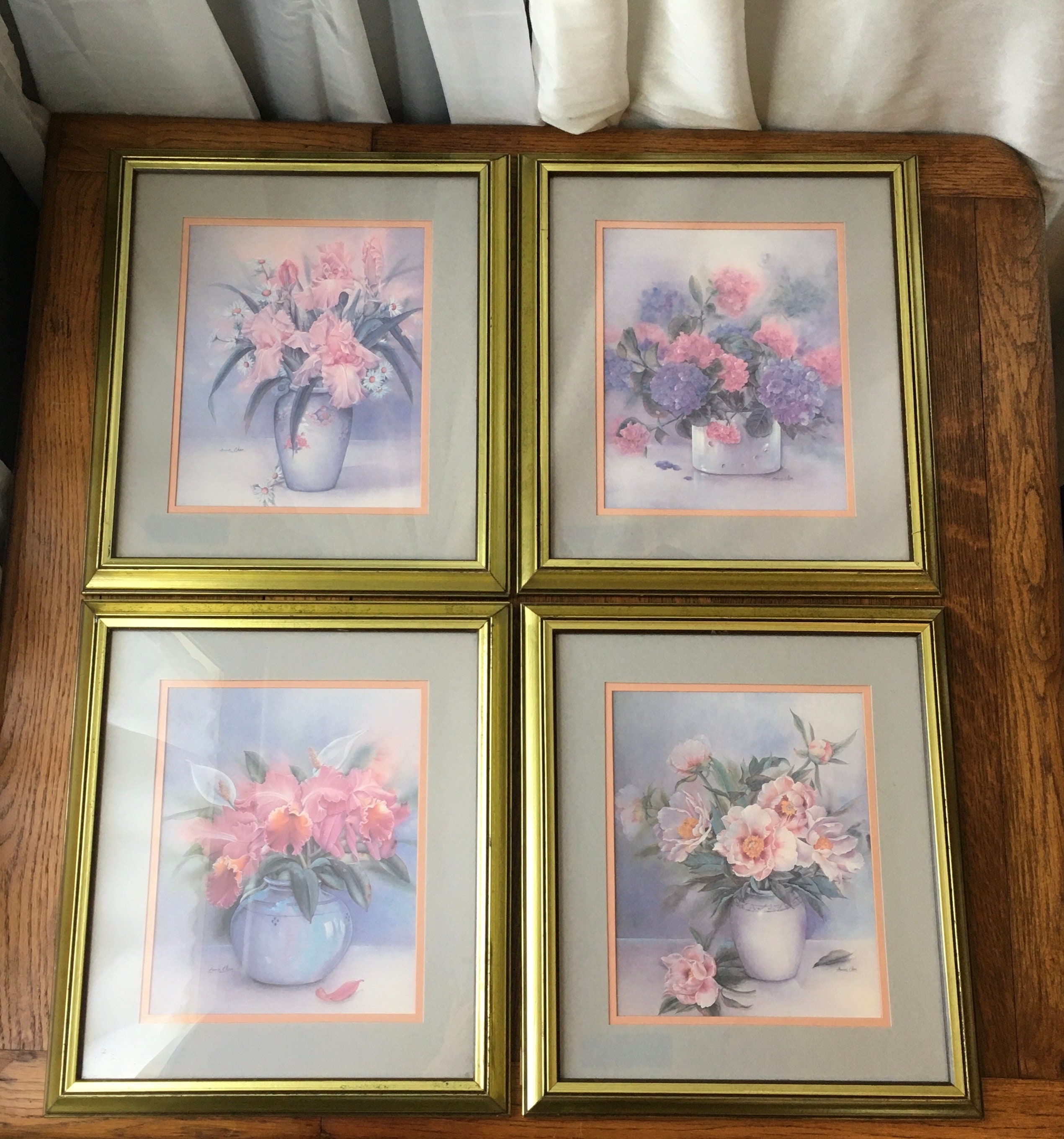 Vintage Pink Botanical Printsset of 4framed Flower Wall Art Anna Chen