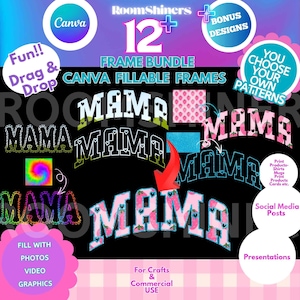 Aangepaste invulbare canva framebundel 12 ontwerp Mama Doodle schets holle tekstsjabloon, gebruik voor ambachten, commercieel gebruik, tshirt mokken Tote POD