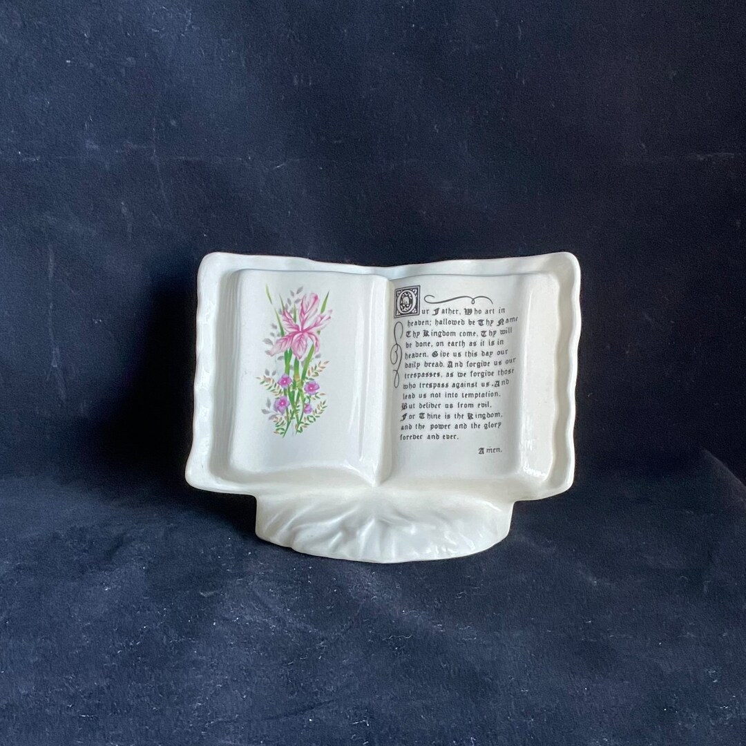 Vintage Ceramic Bible Figurine With Lord's Prayer and Pink Etsy