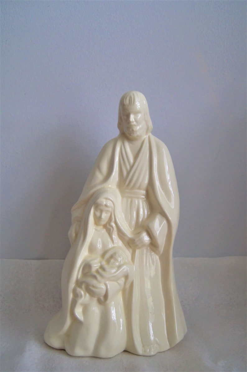 Vintage Off-White Ceramic Holy Family Statue Christmas Baby image 0