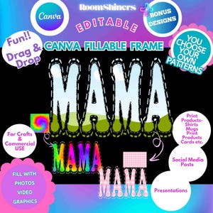 Aangepaste invulbare canvas frame Mama doodle schetstekst sjabloon, gebruik voor ambachten, commercieel gebruik, doe-het-zelf, tshirt mokken draagtas POD