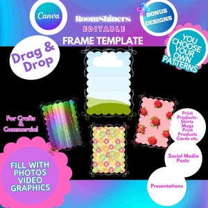 Custom Fillable Canva Frame Coquette Bow Border Template, Scalloped Border Text Space, Crafts, Commercial Use, DIY, Tshirt Mugs Tote Bag POD