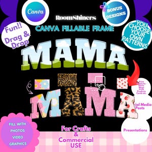 Plantilla de texto con diseño arqueado de MAMA, rellenable y personalizable. Ideal para manualidades, uso comercial, camisetas, tazas, impresión personalizada.