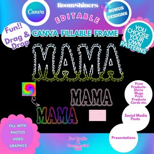 Aangepaste invulbare canvas frame mama doodle schets holle tekstsjabloon, gebruik voor ambachten, commercieel gebruik, doe-het-zelf, tshirt mokken draagtas POD