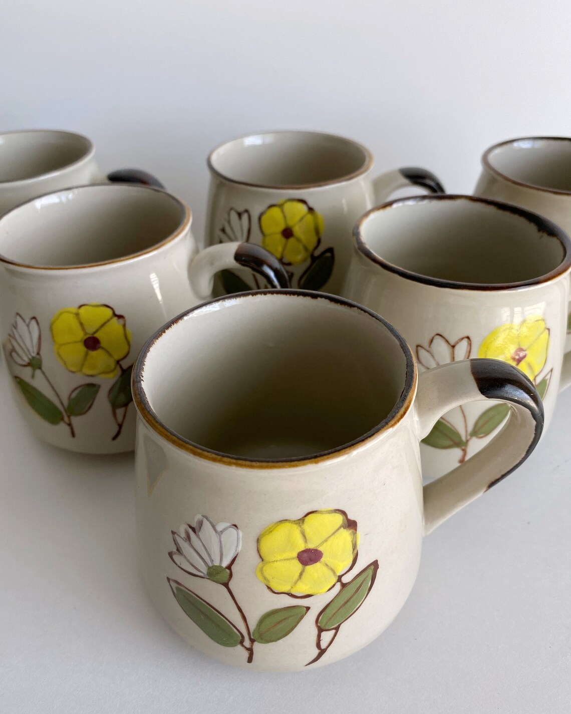 Vintage Flower Mug Set of 6 / Stoneware Ceramic Coffee Cups / Etsy